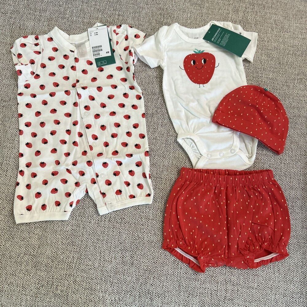 H&M Girl Infant Set Strawberries Size 2-4 Months  NEW